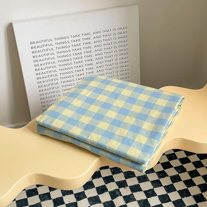 mixinni Plaid Duvet Cover Set Queen Yellow - Image 7