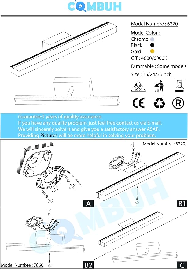 Combuh LED Bathroom Vanity Light Bar Dimmable IP44 Over Mirror Lighting Fixture - Image 8