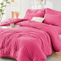 HYMOKEGE Hot Pink Twin Comforter Set Seersucker 5 Pieces, All Season Luxury Bed by HYMOKEGE
