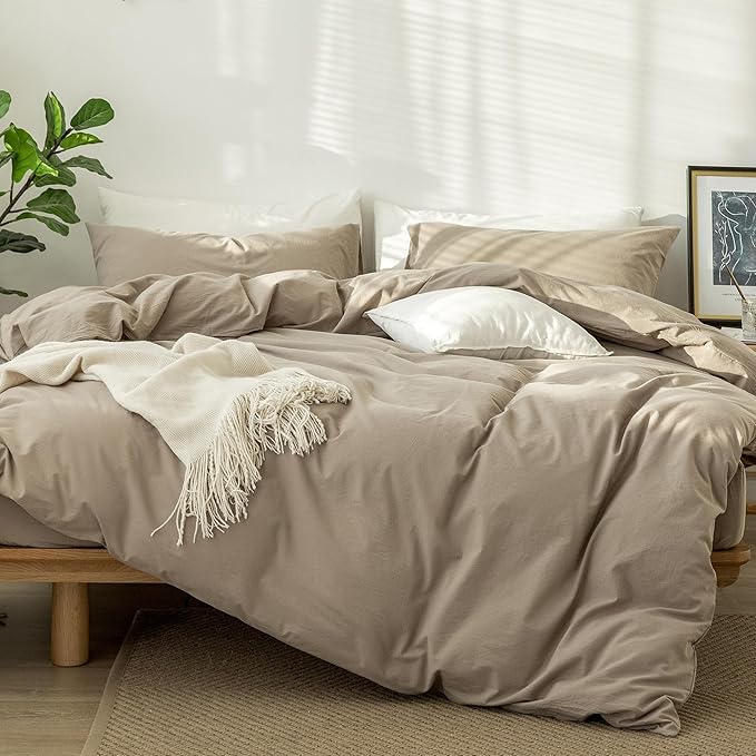 MooMee Bedding Duvet Cover Set 100% Washed Cotton Linen Like Textured - Image 3