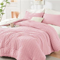 HYMOKEGE Pink/Ivory King Size Comforter Set Seersucker 7 Pieces, All Season by HYMOKEGE