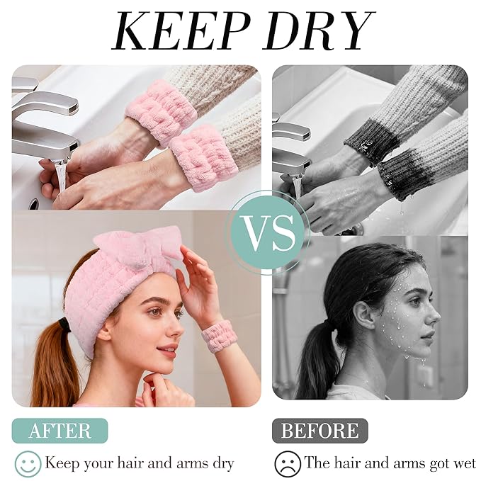 DiyJibb 9 Pcs Spa Headband for Washing Face, Skincare Headband and Wristband Set - Image 5