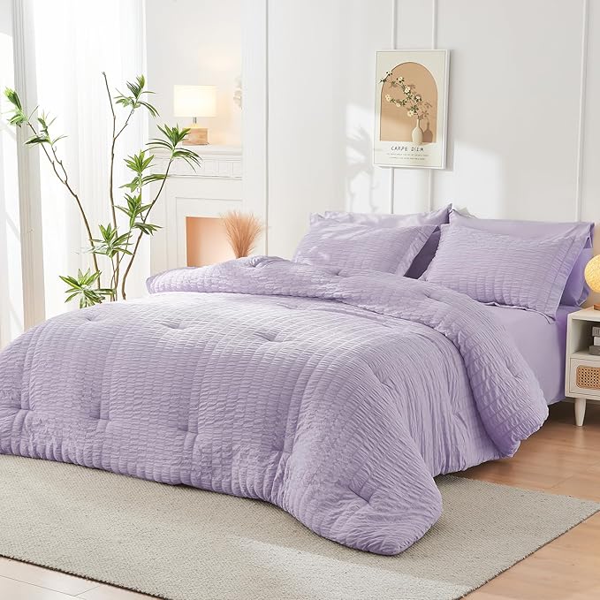 HYMOKEGE Lavender Duvet Cover Queen Size, Ultra Soft 3-Piece Seersucker Duvet - Image 7