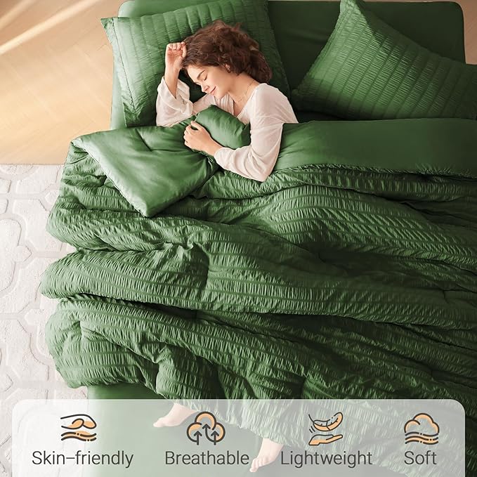 MUXHOMO 7 Pieces Full Comforter Set, Seersucker Bed in a Bag Full Size - Image 2