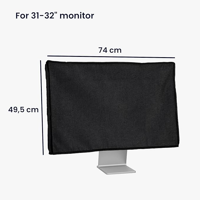 kwmobile Dust Cover for 31-32" Monitor - Linen Monitor Display Protector - Protect Your Computer Screen - Black