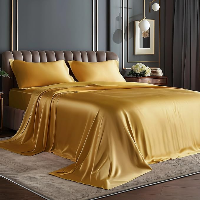 BEDELITE Satin Sheets Full Size Bed Set, Luxury Soft Gold Silky Sheets by BEDELITE