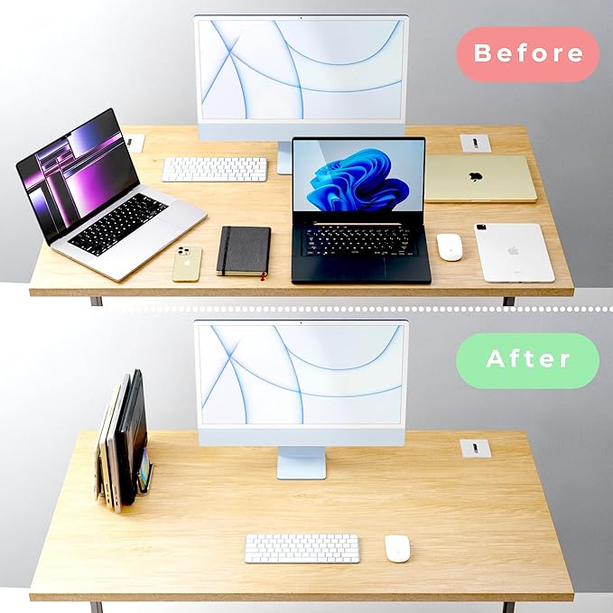 TEFONIA Adjustable Laptop Stand, 5 Slots, Aluminum Space-Saving, for Apple MacBook/Surface/Galaxy/Tablet/iPad/iPhone, Silver