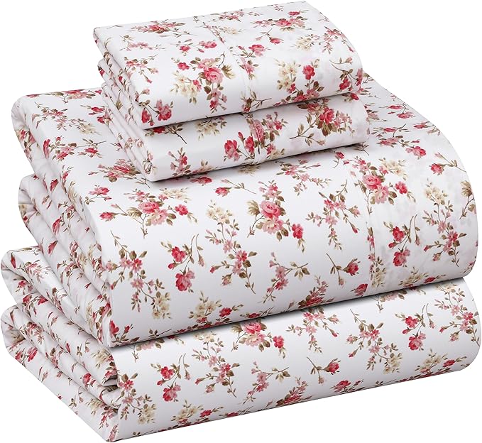RUVANTI 100% Cotton Sheets King Size 4-Piece Set Percale Bedding, Cooling & by Ruvanti