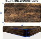 FLEXISPOT EN2 Whole-Piece Standing Desk with Clamp Power Strip, 48 x 30 Electric Stand Up Height Adjustable Desk with Cable Management (Black Frame + 48" Rustic Brown Desktop, 2 Packages)