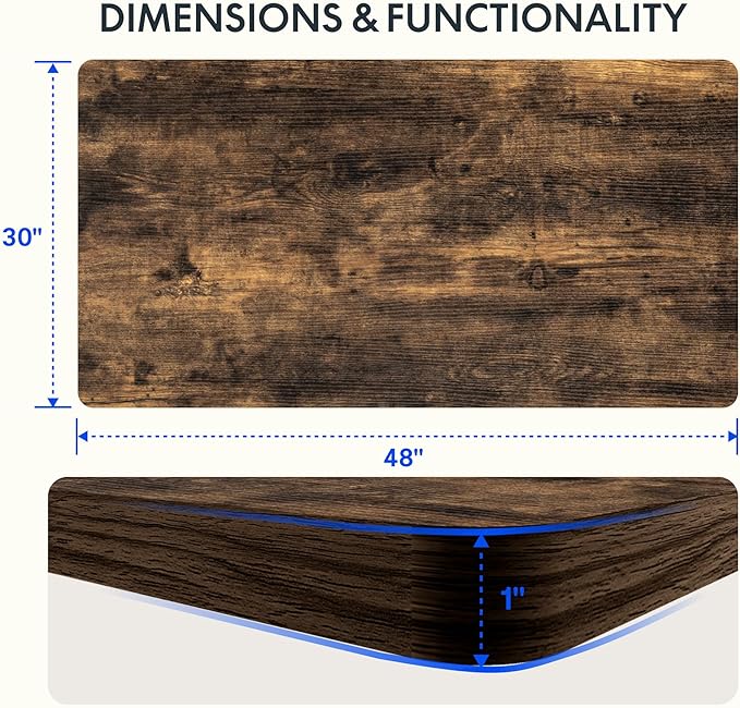 FLEXISPOT EN2 Whole-Piece Standing Desk with Clamp Power Strip, 48 x 30 Electric Stand Up Height Adjustable Desk with Cable Management (Black Frame + 48" Rustic Brown Desktop, 2 Packages)
