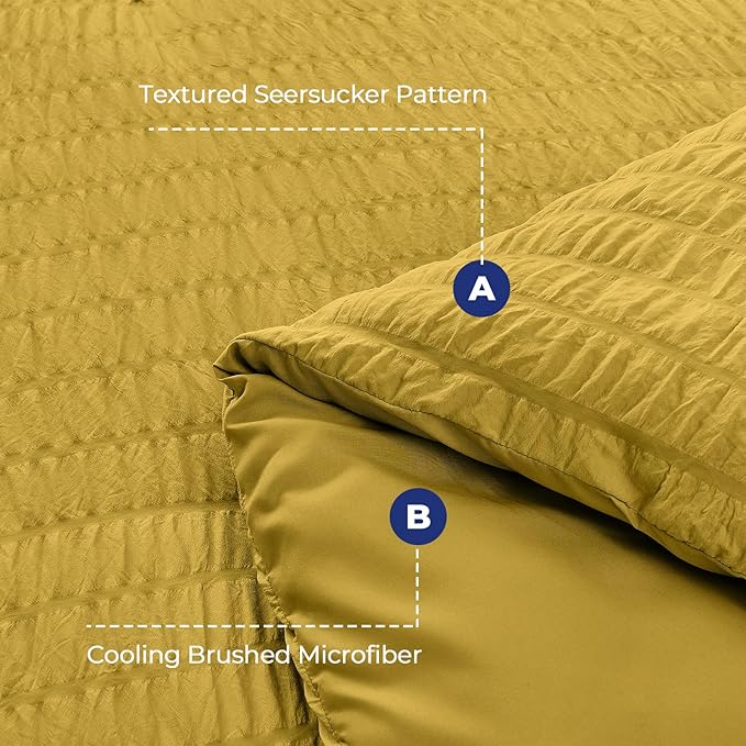 HYMOKEGE Mustard Yellow Queen Comforter Set Seersucker 7 Pieces, All Season - Image 4