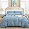 AveLom Grayish Blue Duvet Cover King, 3 Pieces, Seersucker Striped Soft Washed by AveLom
