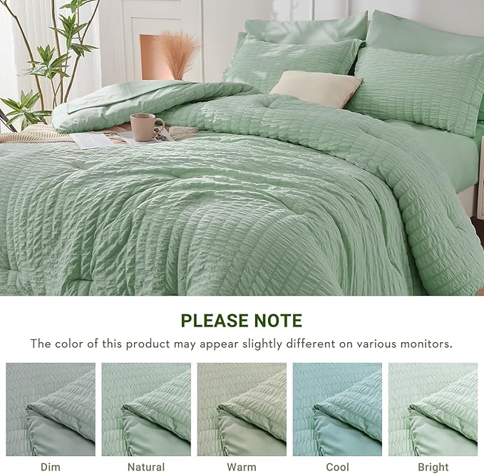 HYMOKEGE Sage Green Queen Comforter Set Seersucker 7 Pieces, All Season Luxury - Image 6