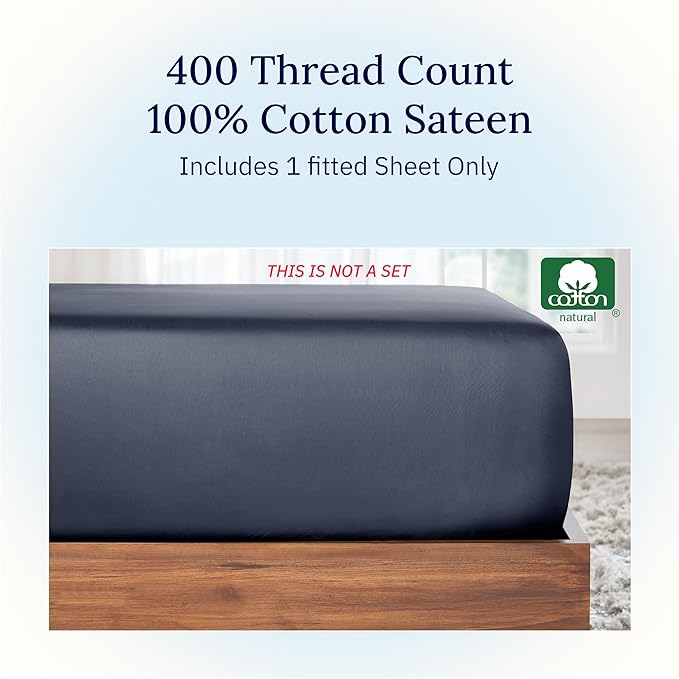 California Design Den Fitted Sheet Full Cotton, Deep Pocket Soft 400 Thread - Image 3