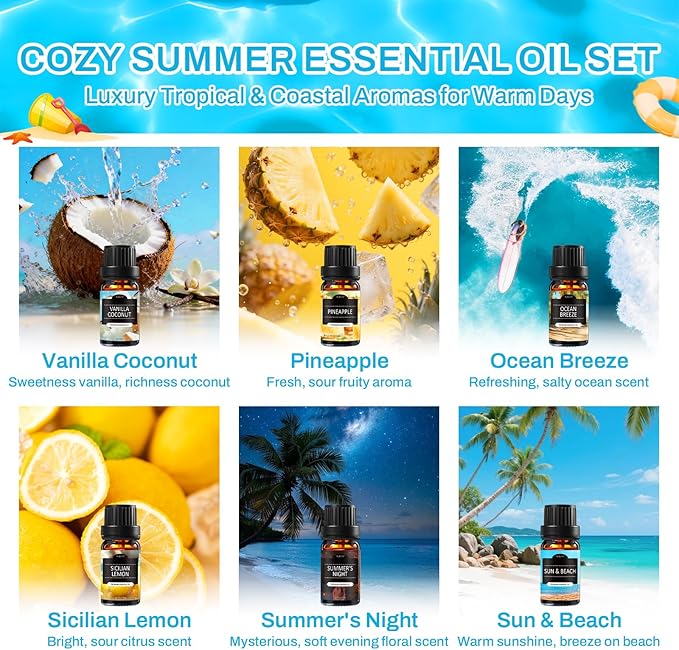 Summer Essential Oils for Diffusers for Home, 6X10ml Fragrance Oils Set - Image 2