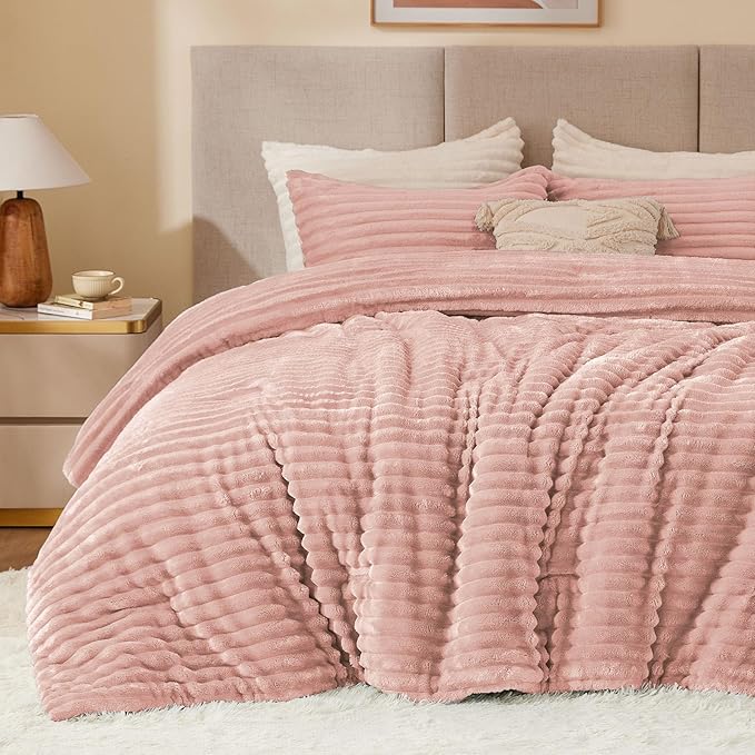 BEDELITE Fleece Queen Comforter Set -Super Soft & Warm Fluffy Dusty Pink Bedding by BEDELITE