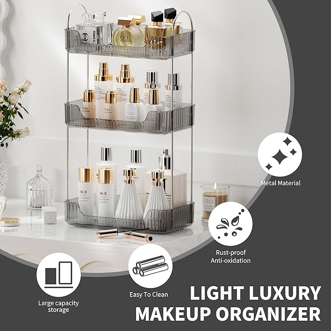Akinbas 3 Tier Bathroom Organizer Countertop Makeup Perfume Tray Skincare - Image 3
