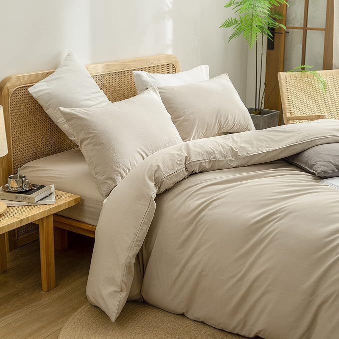 BESTOUCH Duvet Cover Set 100% Cotton Linen Feel Super Soft Comfortable Chic - Image 2