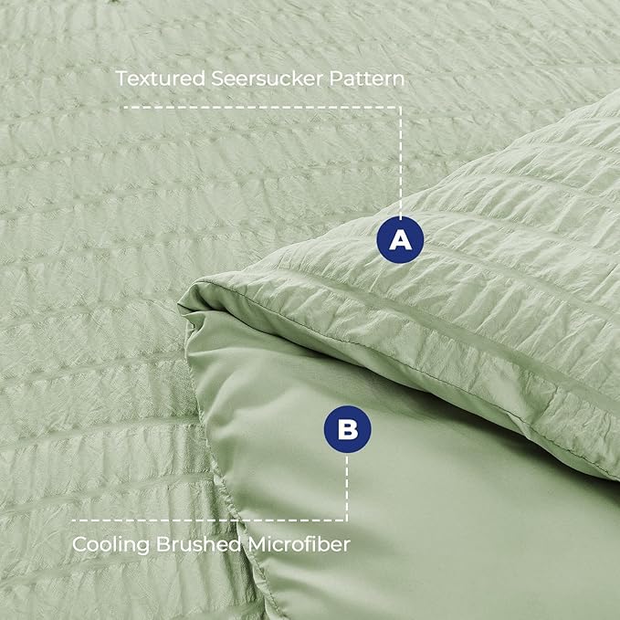 HYMOKEGE Light Green Twin Comforter Set Seersucker 5 Pieces, All Season Luxury - Image 4