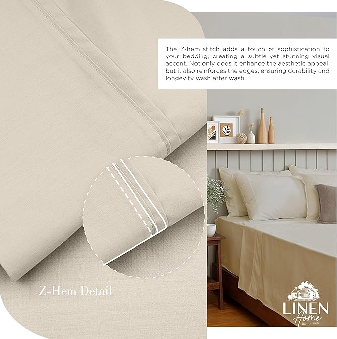 Linen Home 100% Cotton Percale Sheets Twin Size, Light Taupe, Deep Pocket - Image 3