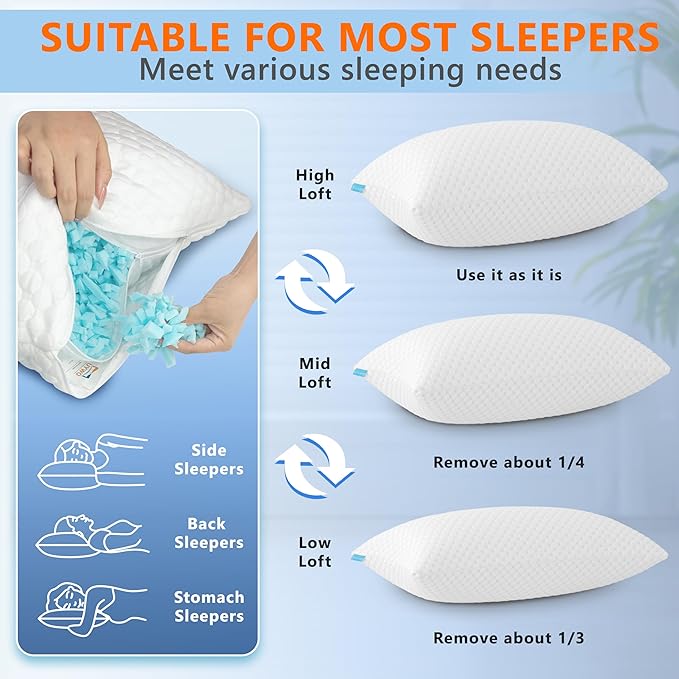 UYWO Cooling Pillows King Size Set of 2, Memory Foam Pillows - Image 6