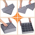 Criusia 6 Pack Large Drawer Organizer for Sock Underwear - Washable Heavy Duty Fabric Closet Organizers and Storage Bins - 90 Cells Dresser Organizer Divider for Baby Clothes, Ties, Belt (Grey)