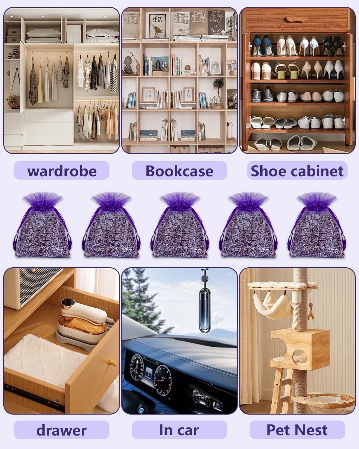 20 Pack Lavender Sachet Bags, 100% Natural French Dried Lavender Sachets for Drawers and Closets, Strong Smell Fragrance Fresh Scents Home