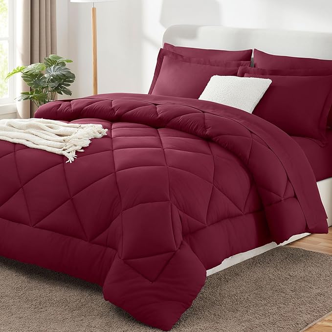 CozyLux King Size Comforter Set Burgundy by CozyLux