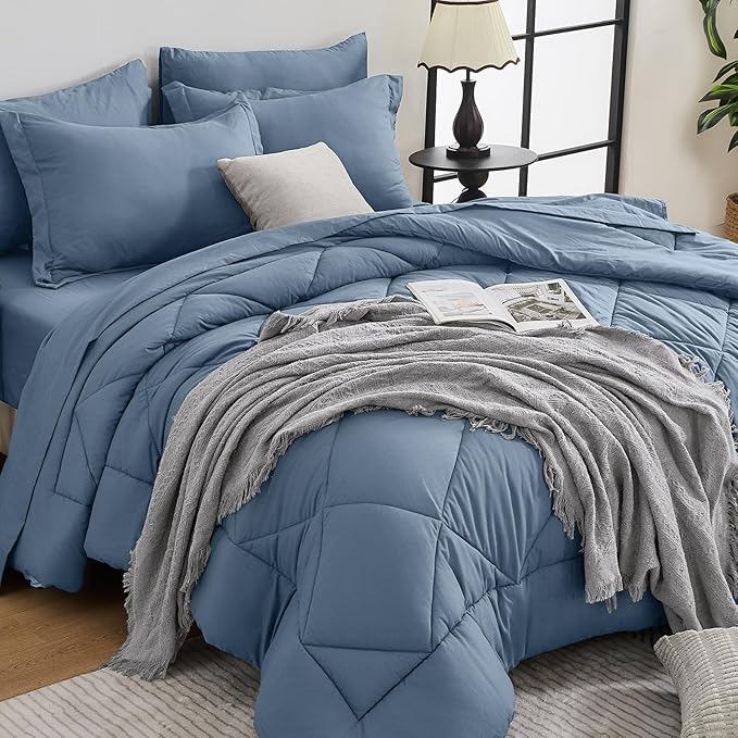 HEVUMYI Dusty Blue King Comforter Set by HEVUMYI