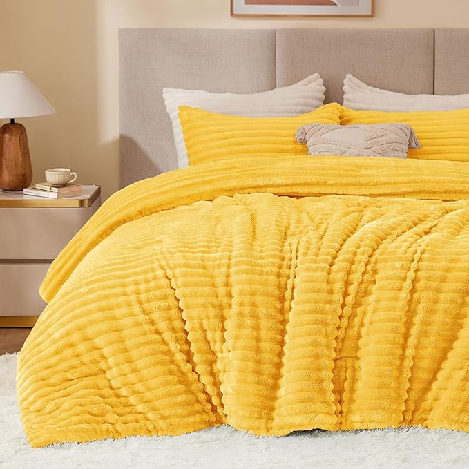 BEDELITE Fleece Queen Comforter Set -Super Soft & Warm Fluffy Bright Yellow by BEDELITE