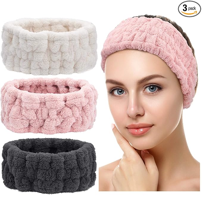 Chuangdi 3 Pieces Spa Headband for Women Facial Makeup Headband Soft Terry by Chuangdi