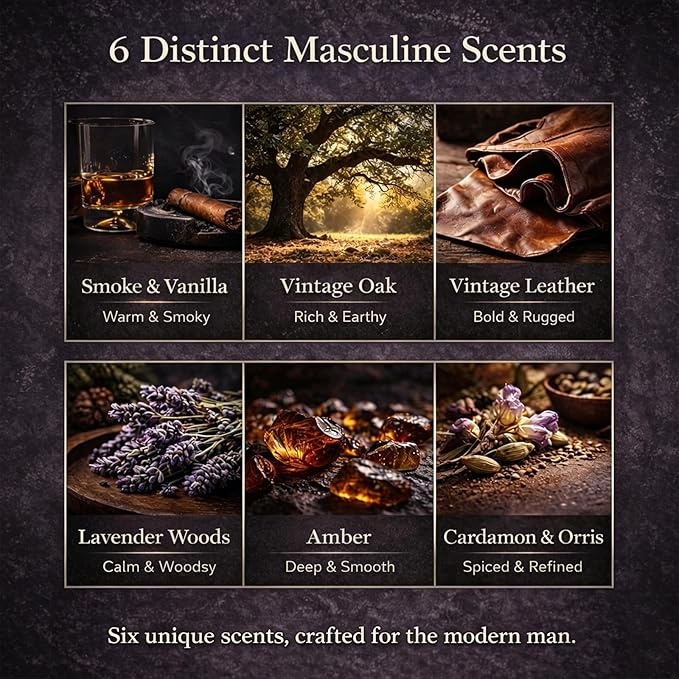 Candles for Men, 6 Pack Soy Wax Gift Set, 300H Long Lasting Home Fragrance - Image 3