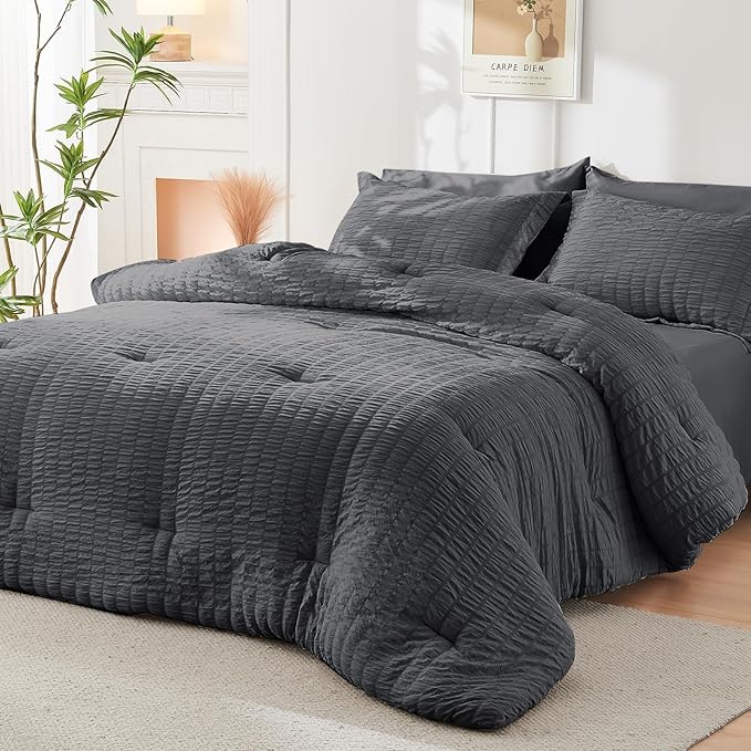 HYMOKEGE California King Comforter Set Seersucker 7 Pieces, All Season Luxury - Image 8
