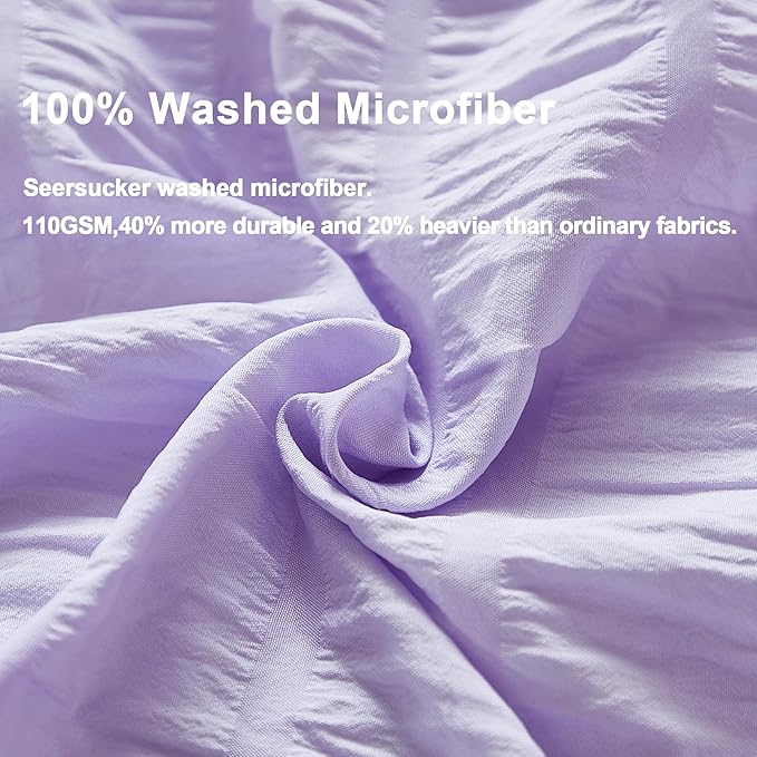 AveLom Lavender Purple Seersucker Duvet Cover Set King, 3 Pieces, Ultra Soft - Image 3