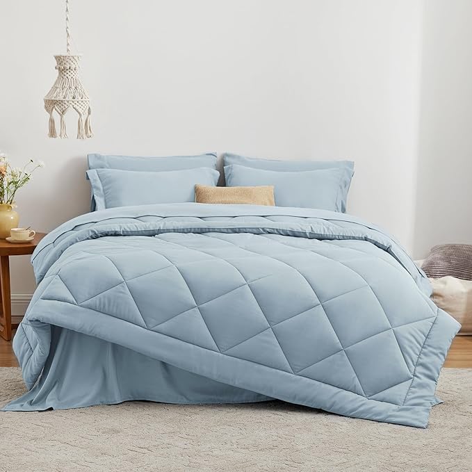 Love's cabin Twin XL Comforter Set Light Blue, 5 Pieces Twin XL Bed in a Bag - Image 2