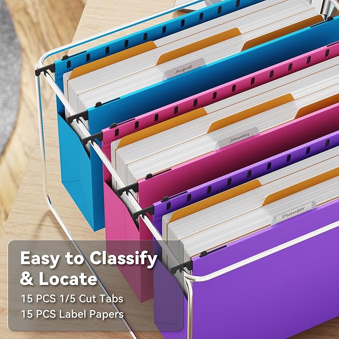 Ansook Plastic Legal Size Hanging File Folders,Heavy Duty 3" Expandable Legal File Folder Hanging with Tabs,6 Pack Extra Capacity Pastel File Cabinet Folders,Office School Hanging File Organizer