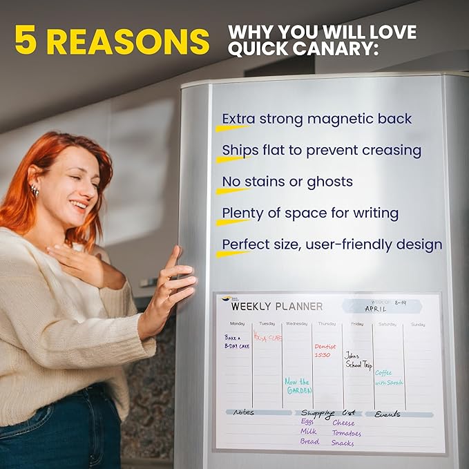 Magnetic Weekly Planner for Fridge - 17x12” Stain-Resistant Dry Erase Whiteboard Fridge Calendar with Large Writing Space for Schedules, Chores & Meals - Includes 4 Markers & Eraser