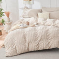 HYMOKEGE Beige Twin Size Duvet Cover, Ultra Soft 2-Piece Seersucker Duvet Cover by HYMOKEGE