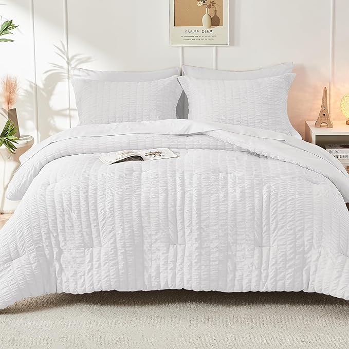 HYMOKEGE White Queen Comforter Set Seersucker 7 Pieces, All Season Luxury Bed - Image 9