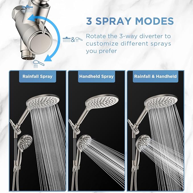 Dual Handheld Shower Head Combo, 2-in-1 Rain Shower Heads System 8 Inch - Image 5