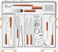 Spaclear Large Utensil Drawer Organizer Expandable Silverware Organizer for Kitchen Drawer Adjustable Cooking Utensil Holder Cutlery Flatware Tray Spatula Tools Gadgets Storage Dividers Plastic White