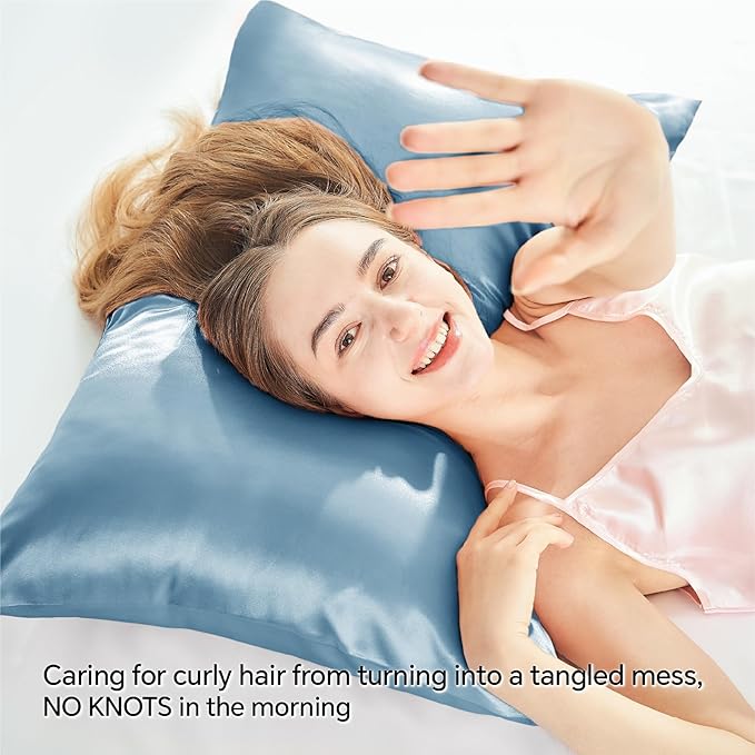BEDELITE Satin Pillowcase with Zipper 2 Pack, Airy Blue Pillow Cases Standard - Image 4