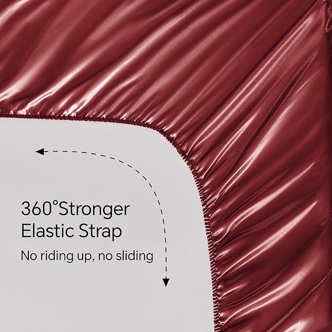 BEDELITE Satin Sheets Twin XL Size Bed Set, Luxury Soft Burgundy Silky Sheets - Image 5