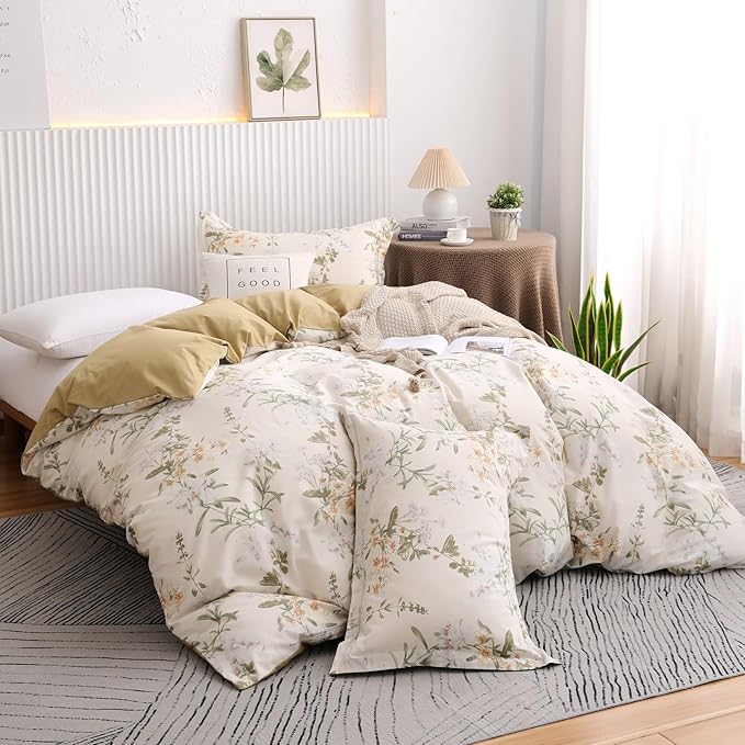 OAITE Duvet Cover Set Twin Size Floral Pattern 600 Thread Count Ultra Soft 100% - Image 2