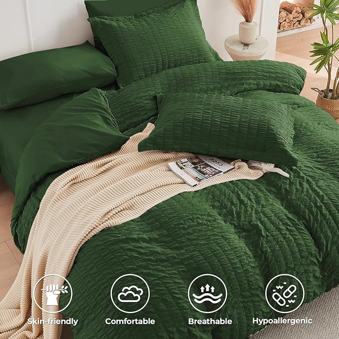 HYMOKEGE Dark Green Twin XLComforter Set Seersucker 5 Pieces, All Season Luxury - Image 3