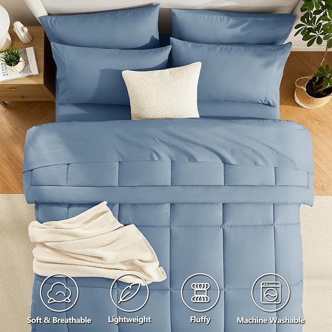 CozyLux Oversized King Comforter Sets Dusty Blue, 7 Pieces Bed in a Bag - Image 2