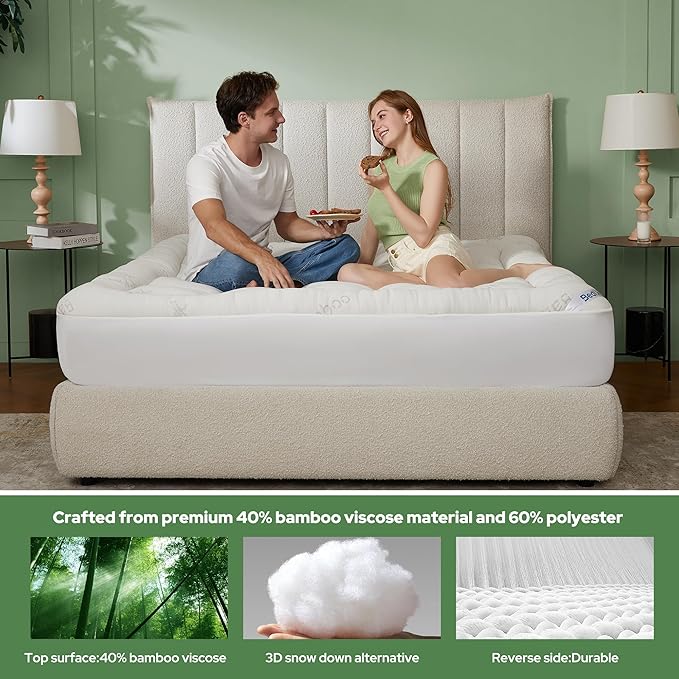 BEDLORE Full Size Mattress Topper Viscose Derived from Bamboo, Thick Pillow Top - Image 3