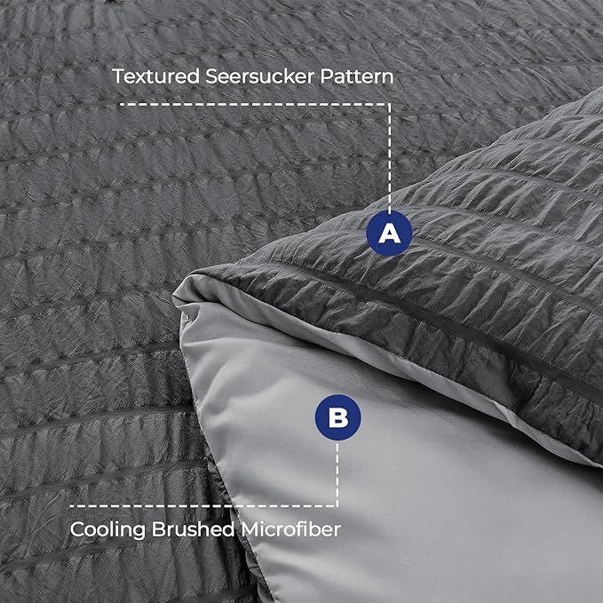 HYMOKEGE Dark Grey/Light Grey King Size Comforter Set Seersucker 7 Pieces - Image 4