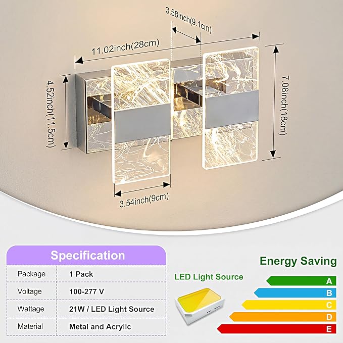 Modern LED Bathroom Light Fixtures Dimmable 2-Light Chrome Vanity Light - Image 5