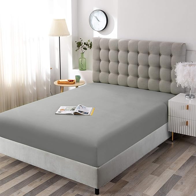 Sfoothome Full Grey Fitted Sheet Only, Wrinkle Free - Image 2